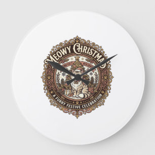 Meowy Christmas Cat Christmas Vintage Vector Art S Large Clock