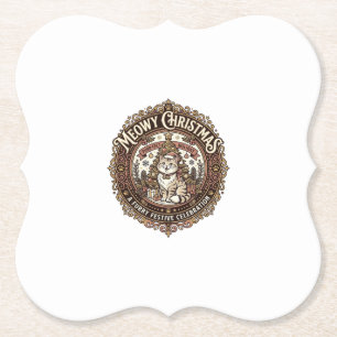 Meowy Christmas Cat Christmas Vintage Vector Art S Paper Coaster