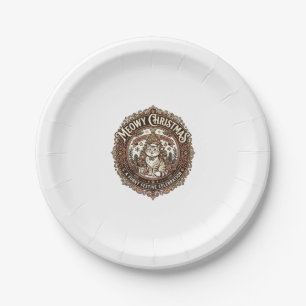 Meowy Christmas Cat Christmas Vintage Vector Art S Paper Plate