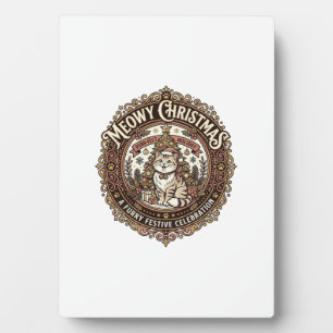 Meowy Christmas Cat Christmas Vintage Vector Art S Plaque