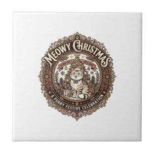 Meowy Christmas Cat Christmas Vintage Vector Art S Tile