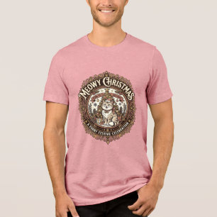 Meowy Christmas Cat Christmas Vintage Vector Art S Tri-Blend Shirt