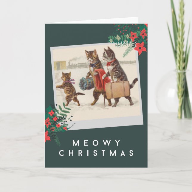 Meowy Christmas - Cat Family in Snow Holiday Card (Front)