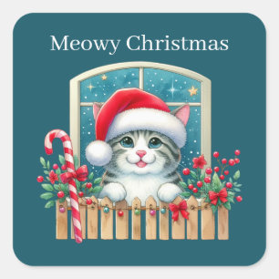 Meowy Christmas cat Holiday Square Sticker