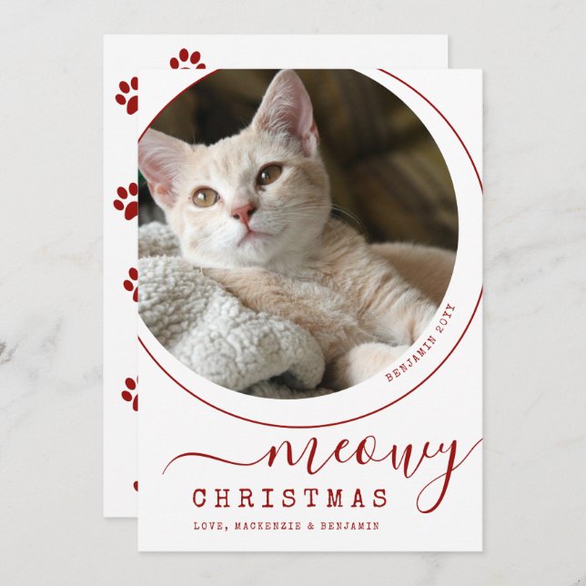 Meowy Christmas Cat Kitten Photo White (Front/Back)
