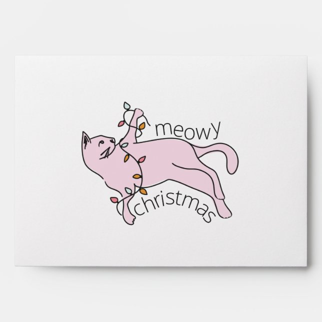 Meowy Christmas Cat Lights Return Address Envelope (Front)