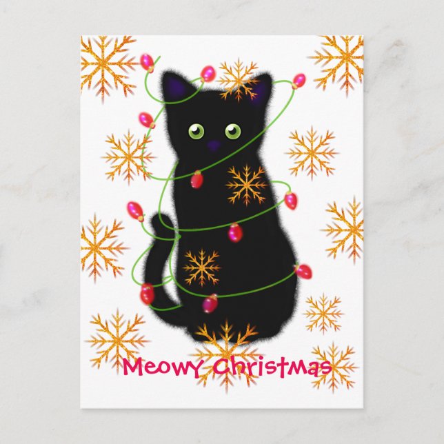 Meowy Christmas | cat lover | black cat  Postcard (Front)