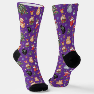 Meowy Christmas Cat Lover Crew Socks