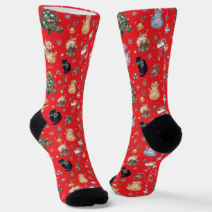 Meowy Christmas Cat Lover Crew Socks