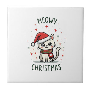 Meowy Christmas Cat Lover Funny Festive Holidays C Tile