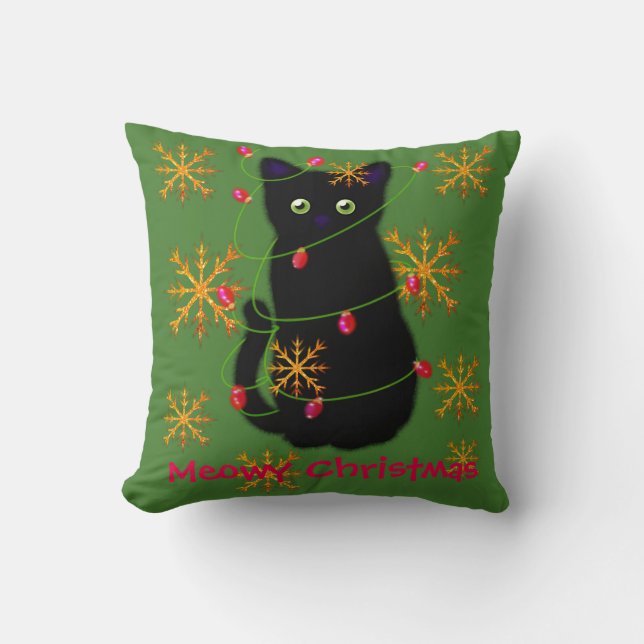 Meowy Christmas | cat lover gift | black cat  Cushion (Front)
