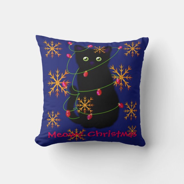 Meowy Christmas | cat lover gift | black cat  Cushion (Front)
