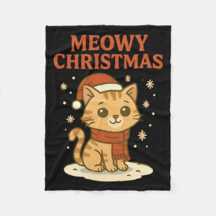 Meowy Christmas Cat Lover Pun Long Sleeve  Fleece Blanket