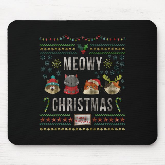 Meowy Christmas Cat Lover Tacky Ugly Christmas Par Mouse Pad (Front)