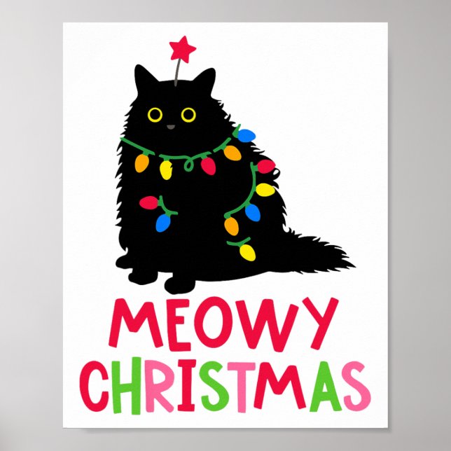 Meowy Christmas Cat Merry Catmas Funny Cats Family Poster (Front)