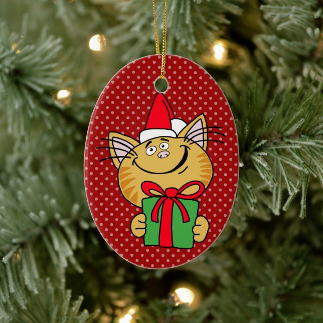 Meowy Christmas Cat Oval Ornament (Tree)