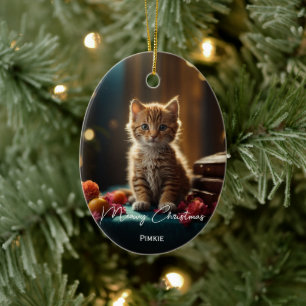 Meowy Christmas cat pet photo keepsake Christmas Ceramic Tree Decoration