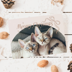 Meowy Christmas Cat Photo Beige Holiday Card