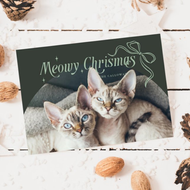 Meowy Christmas Cat Photo Green Holiday Card (Creator Uploaded)