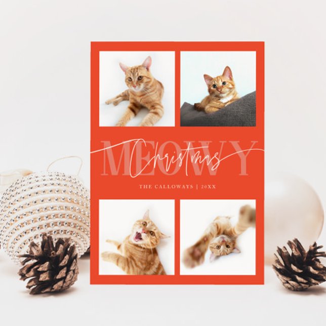 Meowy Christmas Cat Photos Retro Red Christmas Holiday Card (Creator Uploaded)