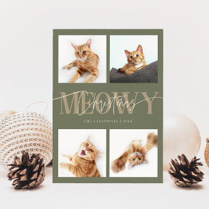 Meowy Christmas Cat Photos Sage Green Christmas Holiday Card