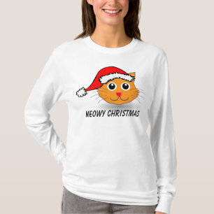 Meowy Christmas, Cat T-shirt, Long sleeved T-Shirt