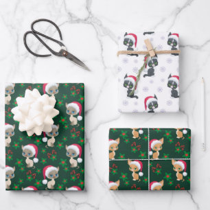 Meowy Christmas Cat Themed Wrapping Paper Sheet