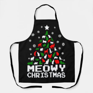 Meowy Christmas Cat Tree Ugly Apron