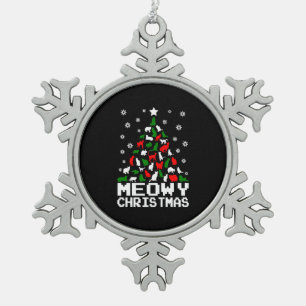 Meowy Christmas Cat Tree Ugly Snowflake Pewter Christmas Ornament