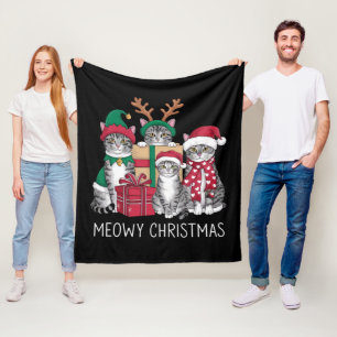 Meowy Christmas Cat Xmas Funny Cats Lover  Fleece Blanket