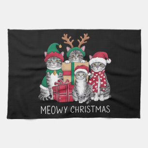 Meowy Christmas Cat Xmas Funny Cats Lover  Tea Towel