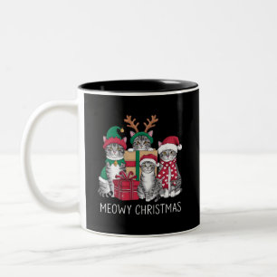 Meowy Christmas Cat Xmas Funny Cats Lover Two-Tone Coffee Mug