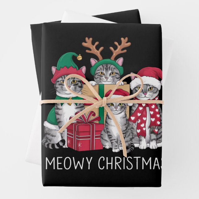 Meowy Christmas Cat Xmas Funny Cats Lover  Wrapping Paper Sheet (In situ)