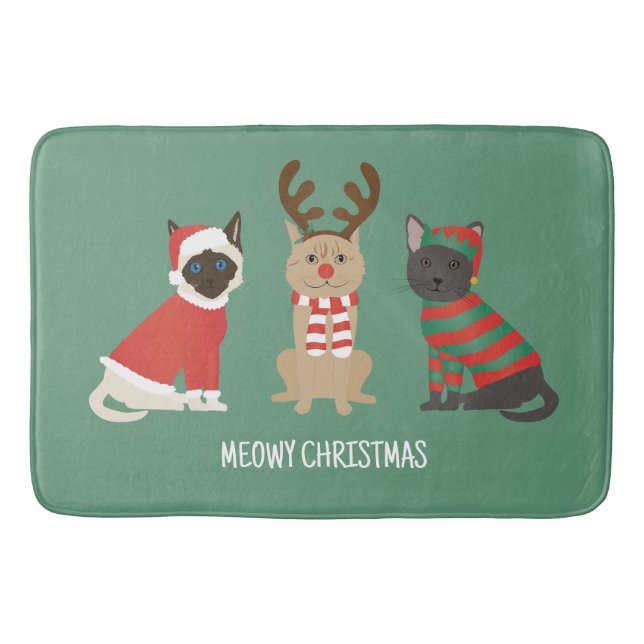 Meowy Christmas Cats Bath Mat (Front)