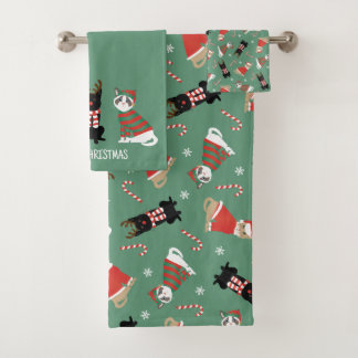 Meowy Christmas Cats Bath Towel Set
