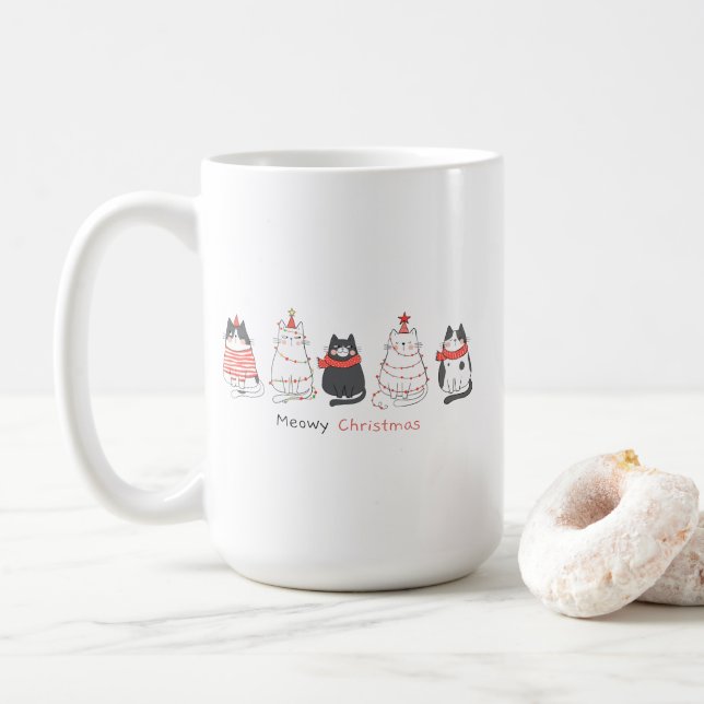 Meowy Christmas Cats Coffee Mug (With Donut)