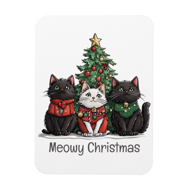 Meowy Christmas Cats Holiday Tree Magnet (Vertical)