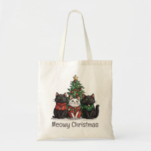 Meowy Christmas Cats Holiday Tree Tote Bag