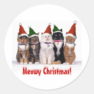 "Meowy Christmas!" Cats In Hats Classic Round Sticker