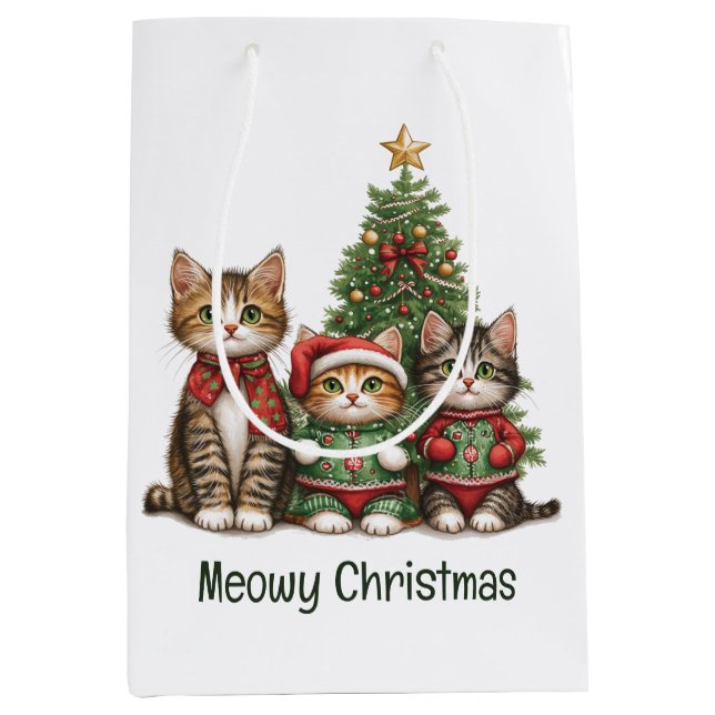 Meowy Christmas Cats Medium Gift Bag (Front)