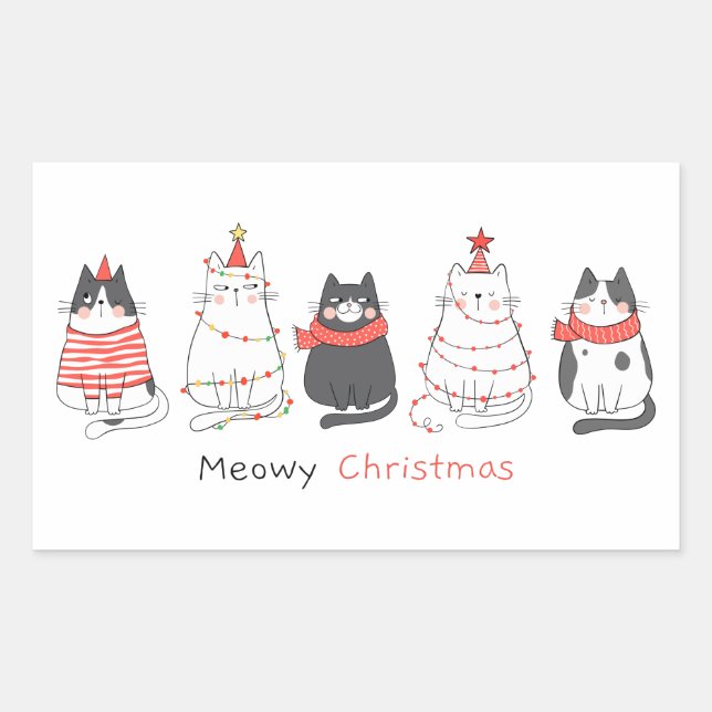 Meowy Christmas Cats Rectangular Sticker (Front)