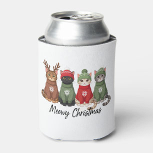 Meowy Christmas Cats Ugly Sweater Reindeer Xmas Can Cooler