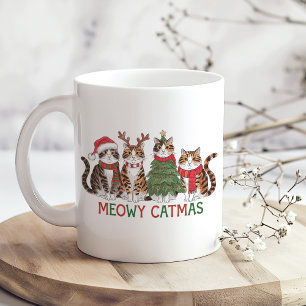 Meowy Christmas Cats with Lights Funny Holiday Coffee Mug