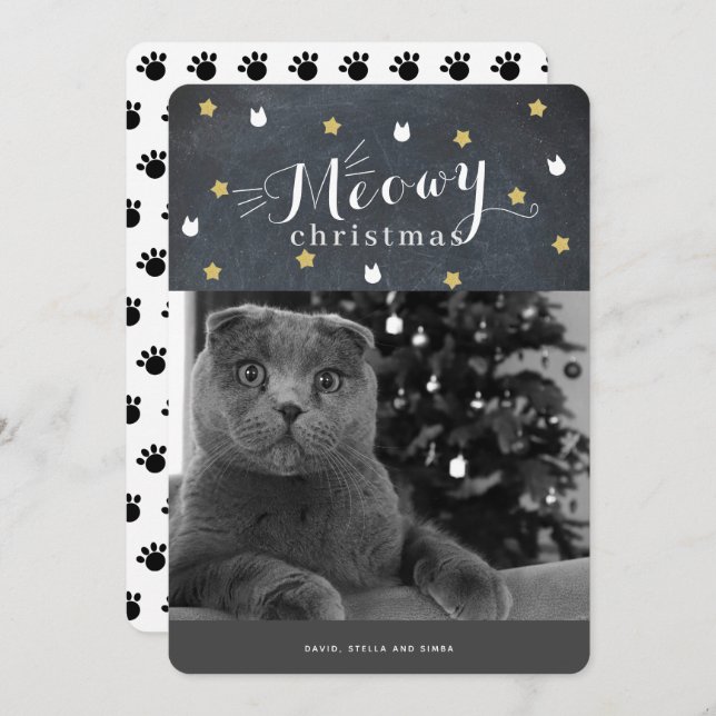 Meowy Christmas Chalkboard Photo Holiday Card (Front/Back)