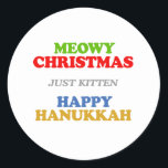 Meowy Christmas Classic Round Sticker<br><div class="desc">Happy Holigays! Shop Holiday Humour, LGBTQ Designs and Funny Christmas Gifts From LGBTShirts.com Shop for Everyone and Browse over 10, 000 LGBTQ Gifts, Holiday Humour, Equality, Slang, & Culture Designs. The Most Unique Gay, Lesbian Bi, Trans, Queer, and Intersexed Apparel on the web. SHOP MORE LGBTQ Designs and Gifts at:...</div>