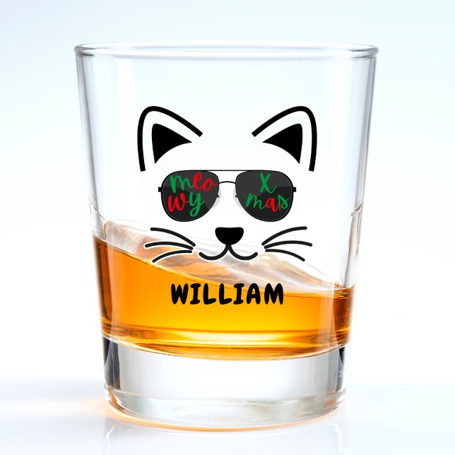 Meowy Christmas Cool Sunglasses Kitty Cat White Shot Glass (Meowy Christmas Cool Sunglasses Kitty Cat White Shot Glass)