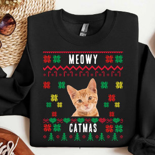 Meowy Christmas Custom Cat Photo Ugly Xmas Sweatshirt