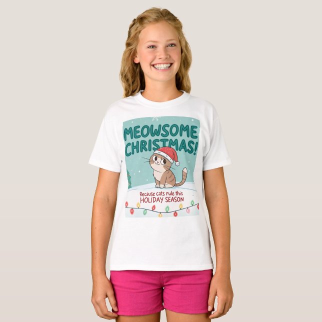 Meowy Christmas cut Cat – Family Matching Holida T-Shirt (Front Full)