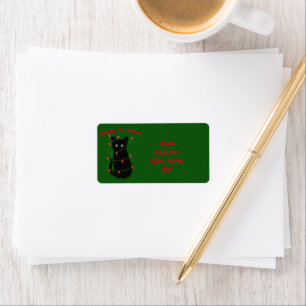 Meowy Christmas cute black cat twinkle lights   La Label