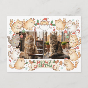 Meowy Christmas Cute Cartoon Cat Lover Two Photo  Postcard